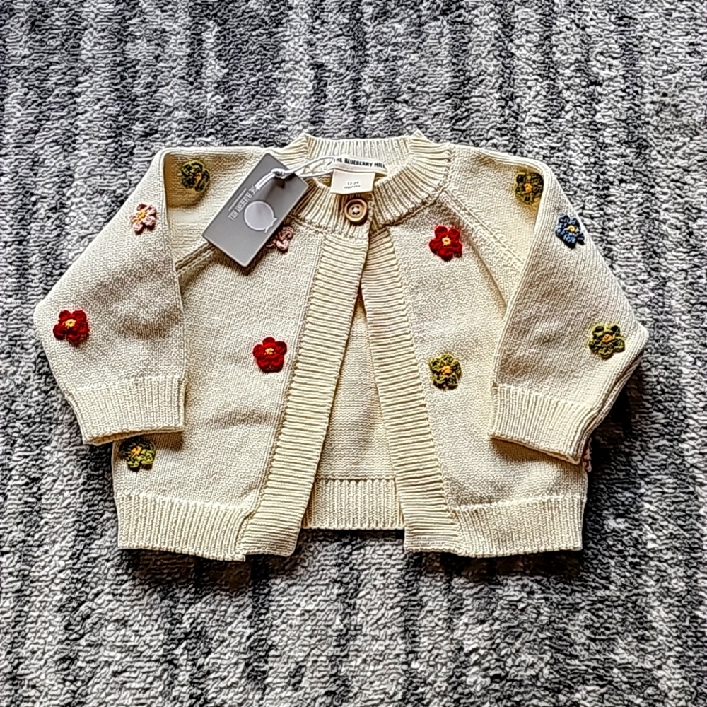 The Blueberry Hill flower cardigan size 12-24M